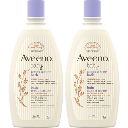 Aveeno Baby Calming Comfort Bath Baby Body Wash for gently cleanses baby’s skin & helps calm baby before bedtime natural oat Lavender & Vanilla Scents, 532 mL (Pack of 2)