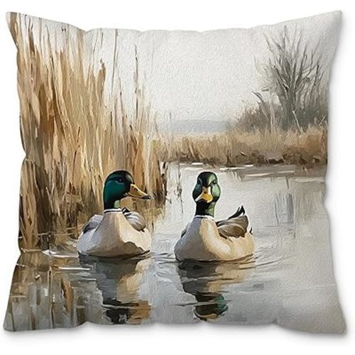 Farmhouse Mallard Duck Pond Pillow Covers 18x18, Cottage Core Decor, Countryside Vintage Rustic Wild Duck Decorative Pillow Covers for Couch Sofa Bedroom Living Room Home Cabin