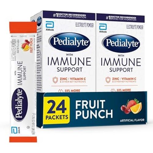 Pedialyte with Immune Support, Electrolyte Drink Powder with Vitamin C and Zinc, Advanced Hydration, Fruit Punch, 24 Powder Packets