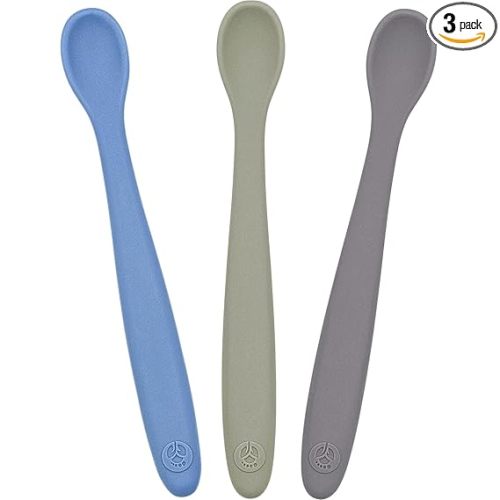 WeeSprout Silicone Baby Spoons - First Stage Infant Feeding Utensils With Soft-Tip, Bendable Kitchenware for Parent & Self-Feeding, Ultra-Durable, Dishwasher Safe, Travel Case, Set of 3