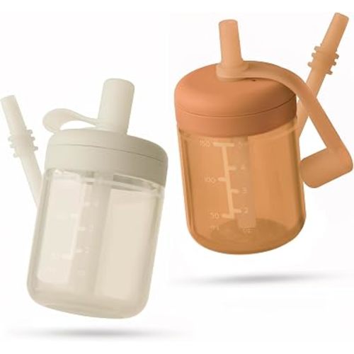 Moonkie Baby Straw cup | Silicone Toddler Sippy Cup Training Cup with Straw Lid | BPA-Free Drop-Proof Baby Cup | Led Weaning | 6 Months+, 5 oz, 2pack