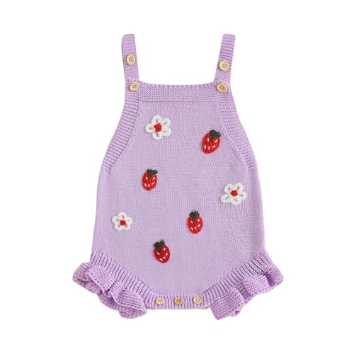 wybzd Newborn Sweater Romper Baby Girl Crochet Knit Sweaters Rompers Embroidery Flower Strawberry Outfit Sleeveless Bodysuit