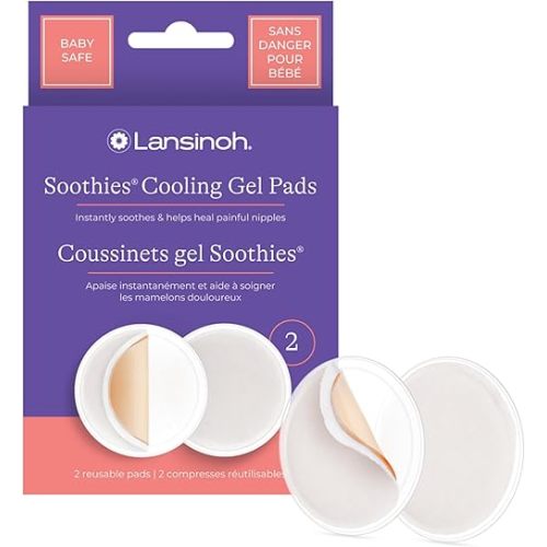 Lansinoh Soothies Cooling Gel Pads, 2 Count, Breastfeeding Essentials, Provides Cooling Relief for Sore Nipples