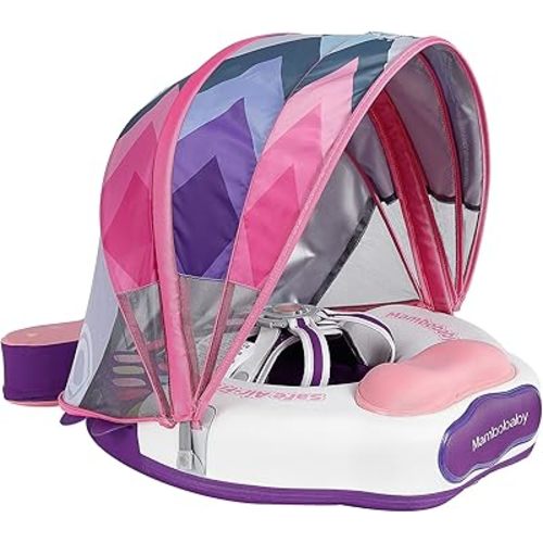 Mambobaby Float Upgrade Add Tail Baby Float with Canopy for Infant Waist Swimming Ring Swim Trainer Non-Inflatable Floats Toys with Adjustable Safety Strap (Pink - Colorful Fish)