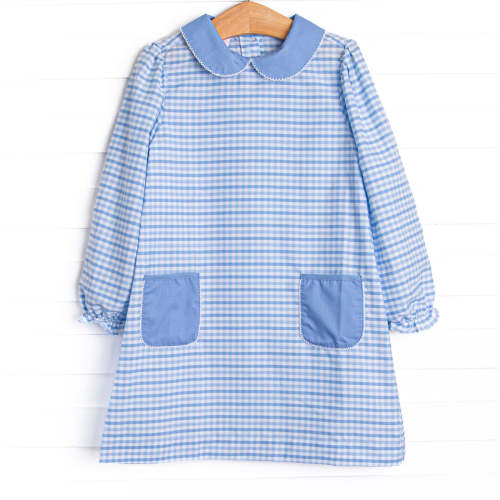 Powder Blue Plaid Pocket Dress, Blue – Stitchy Fish