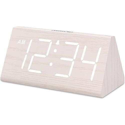 DreamSky Wooden Digital Alarm Clock for Bedroom - Living Room Desk Clock with Large Numbers, Bedside Nightstand Clock with USB Port, Adjustable Volume, Dimmer, DST, Office Wood Décor, Adapter Powered