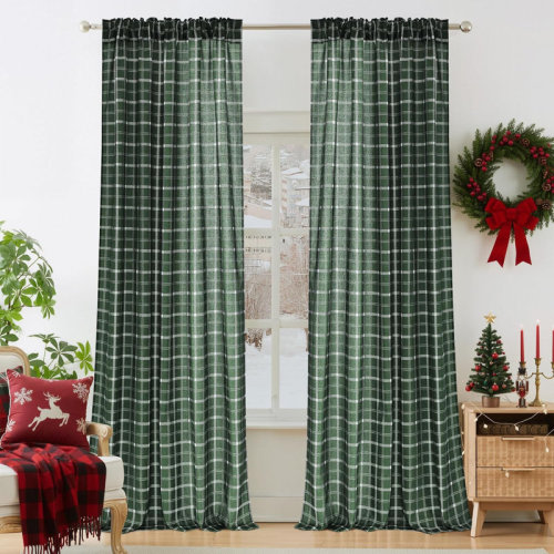 Ebern Designs Curtains Modern Window Panels Check Tartan Light Filtering Curtains for Living Room Bedroom, Rod Pocket Back Tab, 2 Panels | Wayfair