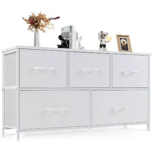 MyDepot 5-Drawer Fabric Dresser & Chest of Drawers- Vertical Storage Tower for Bedroom, White