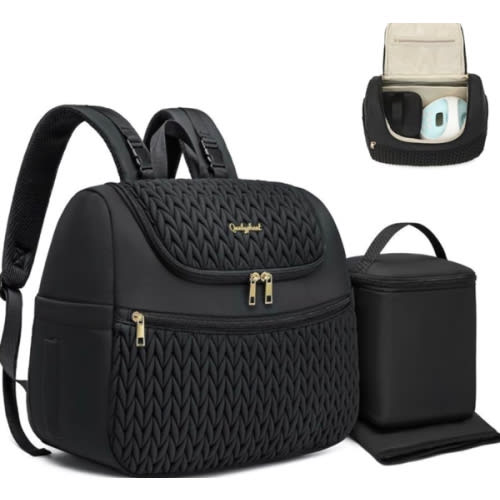 Breast Pump Bag for Spectra S1/S2 & Medela – Insulated Cooler Bag, 13" Laptop Sleeve, Diaper Backpack with Changing Pad – Lightweight, Water-resistant & Stylish for Work, Travel, Black