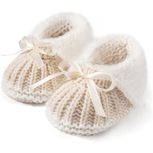 Meckior Baby Booties Newborn First Walkers Cozy Shoes Warm Hand Crochet Knit Soft Socks for Infant Boy Girl