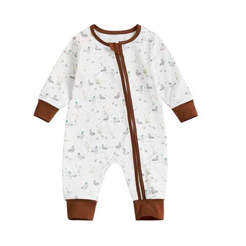 Infant Baby Boy Girl Mallard Duck Romper Jumpsuit Long Sleeve Zip Up Duck One Piece Overalls Hunting Baby Clothes