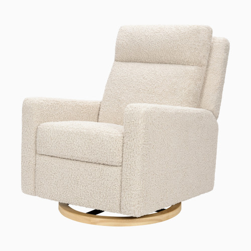 babyletto Sigi Pro Power Recliner and Swivel Glider - Almond Teddy Loop With Light Wood Base