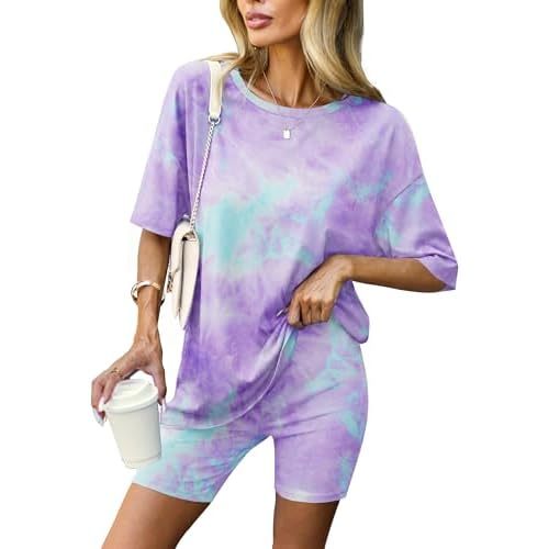 Ekouaer Women 2 Piece Lounge Sets Moisture Wicking Summer Outfits 2026 Oversized T-Shirt and Biker Short Matching Sets