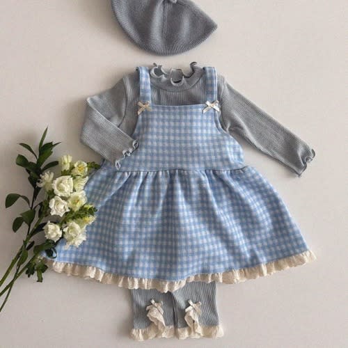 Baby/Toddler Aosta S25 Lace and Bow Detail Sleeveless Gingham Dress (3m-5y)- Sky Blue | AT NOON STORE