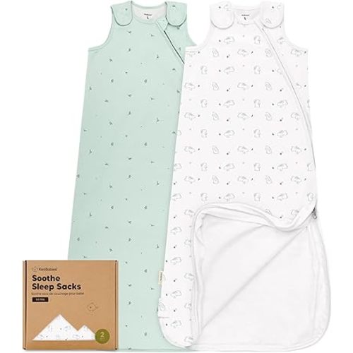 2-Pack Organic Baby Sleep Sacks, 100% Cotton - Soft & Breathable 0.5TOG Baby Wearable Blanket, Toddler Sleeping Sack 18-24 months, Easy to Wear Transitional Swaddles for Newborns, Infants (Bunnies, L)