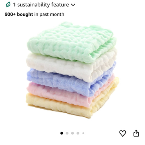 MUKIN Baby Washcloths - Natural Cotton Baby Wipes - Soft Newborn Face Towel and Washcloth for Sensitive Skin, Registry as Shower, 5 Pack 12x12 inches