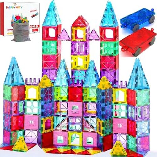 Antibacterial Magnetic Tiles - 106 PCS Magnet Building Tiles with 2 Cars for Kids Aged 3+, Inhibits Bacterial Growth for Safer Play, 3D STEM Educational Construction Blocks Toy