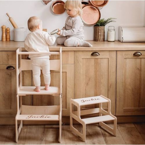 Kitchen Learning Tower, Toddler Tower, Kitchen Helper, Montessori Kitchen Tower, Kitchen Stool, Montessori Furniture, Activity Tower (Natural Wood, No Chair + Pillow)