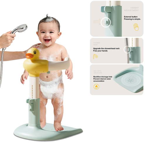 Tereitr Portable Toddler Bath Stand, Height Width Adjustable Baby Shower Rack Anti-Slip Base Baby Bath Rack, Yellow