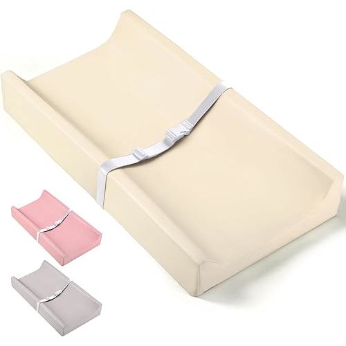 Mallify Baby Changing Pad, Waterproof & Wipeable Vegan Leather Diaper Changing Mat, Thick Soft & Non-Slip Changing Pad for Dresser, Changing Table, Beige