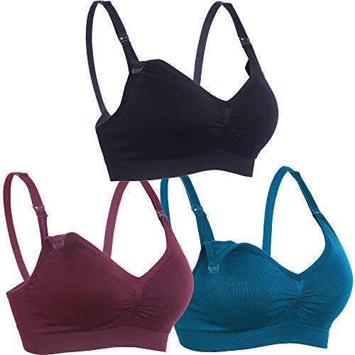BAOMOSI 3PACK Womens Maternity Nursing Bra for Breastfeeding Comfort Seamless Padded Bras Pack of 3 Blue Red M
