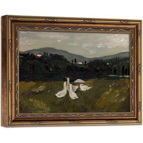 Vintage Framed Geese Meadow Farmhouse Canvas Wall Art 9x11 Inch