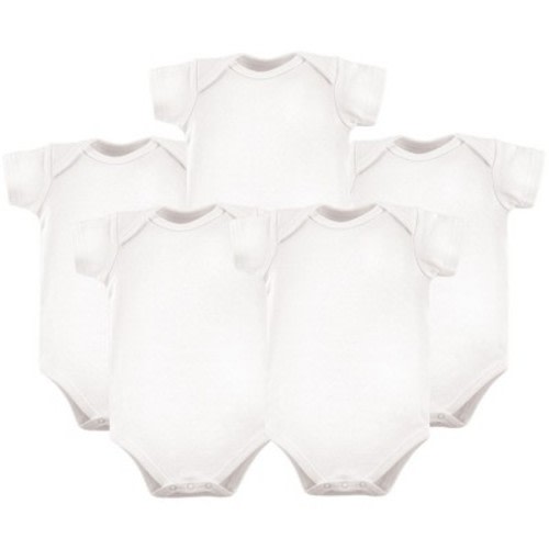 Luvable Friends Cotton Bodysuits 5pk, White, 0-3 Months