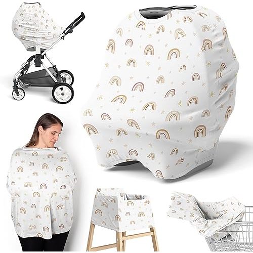 Sweet Jojo Designs Boho Rainbow Girl Infant Baby Car Seat Cover Nursing Breastfeeding Shopping Cart Stroller Canopy Blush Pink Yellow Tan Bohemian Modern Neutral Vintage Dusty Rose Gold Mauve Taupe
