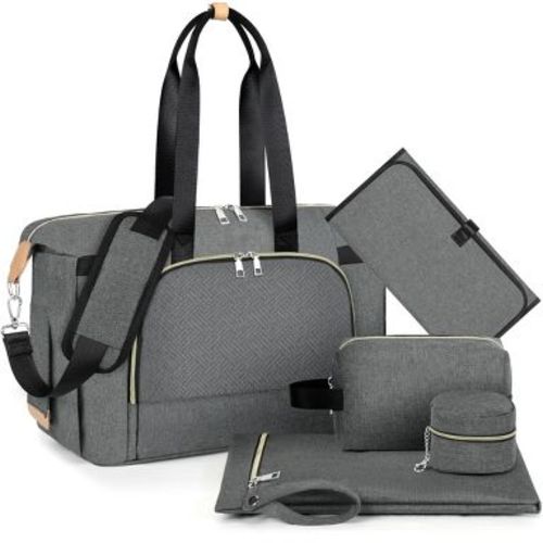 Itopfox Large Diaper Tote Bag with Changing Pad & Pacifier Case, Multi-Pocket Travel Baby Bag for Hospital & Maternity