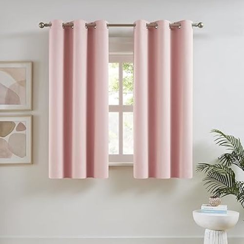 DUALIFE Baby Pink Curtains Panels for Girls Room Nursery Solid Blackout Room Darkening Curtains for Bedroom Grommet Top Window Treatment Drape 38x54 Inches Long