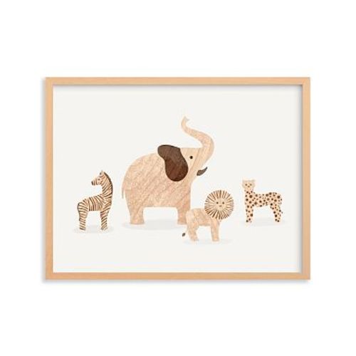 Minted® Wooden Safari Animals Framed Art, 24x18, Natural Raw Wood Frame