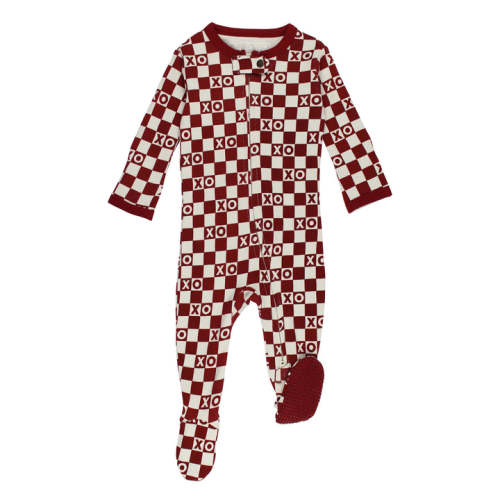 Organic 2-Way Zipper Footie in Crimson XO Checker – L'ovedbaby