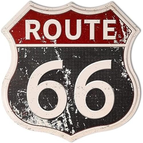 HANTAJANSS Route 66 Road Signs Vintage Room Decor Metal Sign Retro Road Sign Tin Decor Sign for Home, Room & Garage Wall Decoration 12× 12 Inches