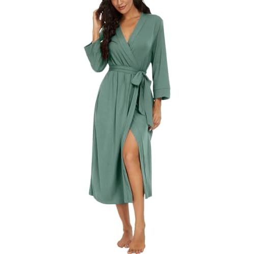 VINTATRE Women Kimono Robes Long Knit Bathrobe Lightweight Soft Knit Sleepwear V-neck Casual Ladies Loungewear