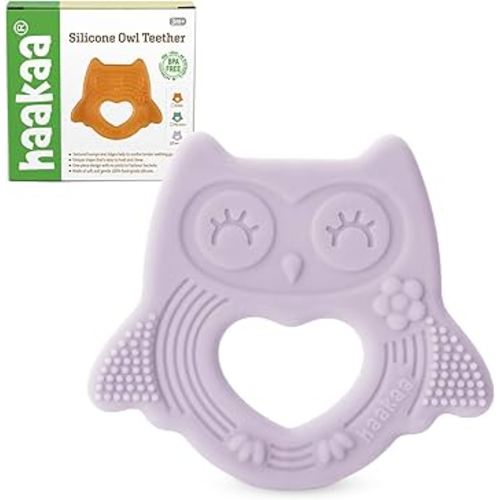 haakaa Silicone Owl Teether,Food-Grade Smiling Teething Toy for Infants, Soft Chew Toys for Babies, BPA Free, Toy for 3 Months+,Lavender