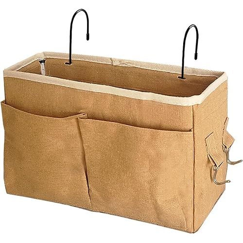 Bedside Caddy Bedside Hanging Storage Basket Multi-Function Organizer Caddy for Bunk and Hospital Beds Dorm Rooms Bed Rails, Can be Placed Glasses Books Mobile Phones（Dark khaki）