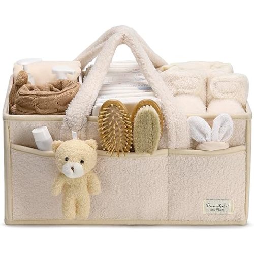 PeraBella Baby Diaper Caddy Organizer with Handle, Boy & Girl Shower Gift Basket, Portable Diaper Storage Basket Bin for Wipes, Newborn Baby Essentials Registry Search Must Haves, Car Caddy Organizer