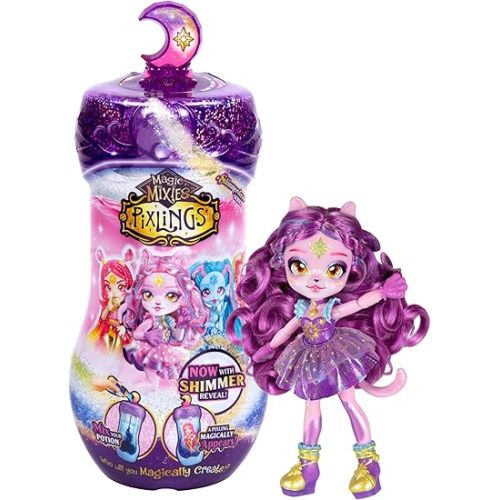 Magic Mixies Pixlings Shimmerverse Series, Create & Mix Magic Potion To Magically Reveal Catlyn the Cat, Watch As This Beautiful 6.5" Shimmerverse Pixling Fashion Doll Appears Inside The Potion Bottle