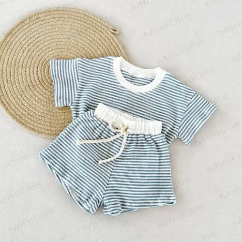 Baby Toddler Boy Waffle Stripe 2-piece Set