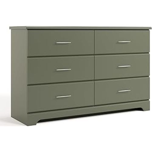 Stork Craft Brookside 6-Drawer Dresser (Olive) – GREENGUARD Gold Certified, Green Dresser for Bedroom, Kids & Nursery Storage Chest, Safety Interlocking Drawers, Pre-Installed Tracks, Kids Chest