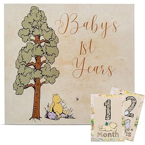Baby Book Keepsake Memory Book (9.5”x8.5”), Hardcover Album w/Enclosed Spiral Binding, Baby Photo Albums w/Winnie the Pooh Graphics & Milestone Cards, Scrapbook Album