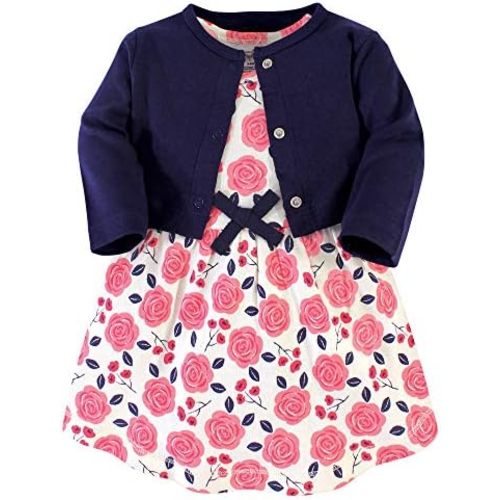 Touched by Nature Infant Toddler Girls Organic Cotton Dress and Cardigan, Rainbows Sunshine