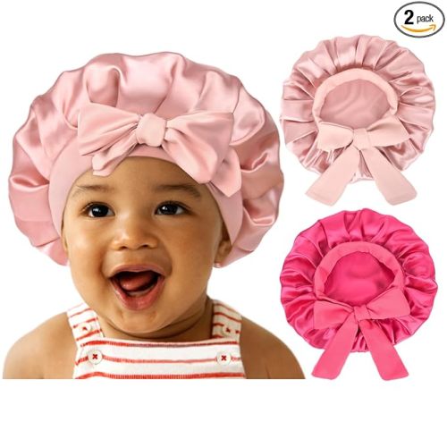 YANIBEST 2 PCS Baby Bonnet Silk Satin Bonnet for Kids Sleeping Cap Curly Natural Hair Silk Bonnets for Girls Boys Infant