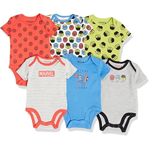 Amazon Essentials Disney | Marvel | Star Wars Unisex Babies' Short-Sleeve Bodysuits, Pack of 6