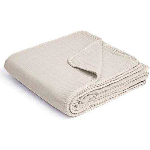 ZPECC Muslin Baby Blanket Thicker, 30x40 Organic Cotton Newborn Receiving Quilt Hypoallergenic for Baby Essentials Swaddle Crib Stroller, Beige