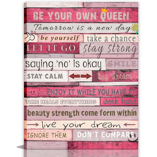 Inspirational Wall Art for Girl Bedroom Bathroom Office Living Room Pink Motivational Quotes Women Poster Prints Picture Artwork Canvas Wall Decor Room Decor For Teen Girls Gift for Girls