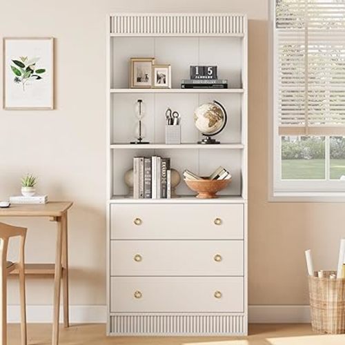Garvee Tall Bookshelf with 3 Drawers