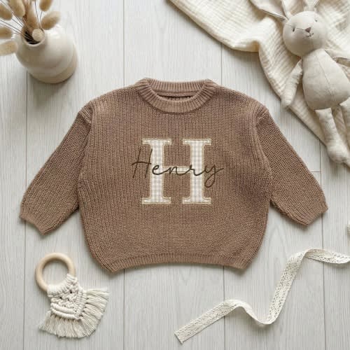 Baby Name Sweater Applique Embroidered Baby Sweater, baby boy gift, toddler boy gift, birthday gift for kids