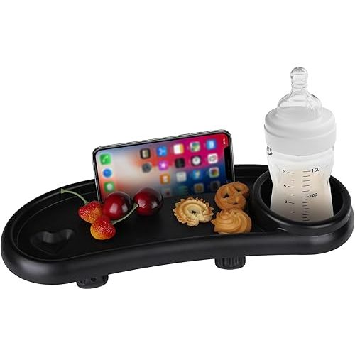 Stroller Snack Tray,Adjustable Snack Tray for Stroller with Cup Holder and Phone Holder,Enlarged Thickened Accessories, Non-slip Handle Clip Suitable for Round Tube Flat Tube Handrails