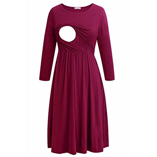 Smallshow Women's 3/4 Sleeve Maternity Nursing Dress for Breastfeeding | Double Layers,Easy Breastfeeding
